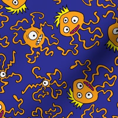 Slightly Worried Squigglies Monsters Orange on Blue