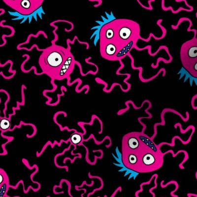 Slightly Worried Squigglies Monsters Pink on Black