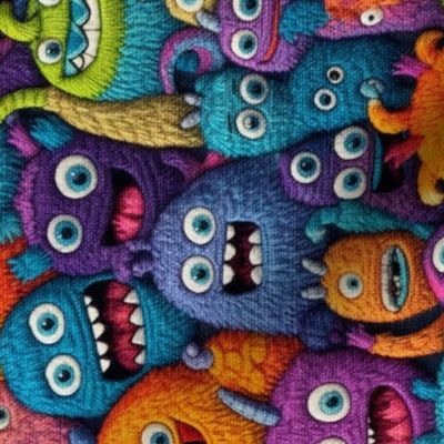 Cute Funny Monsters Embroidery Rotated - Large Scale