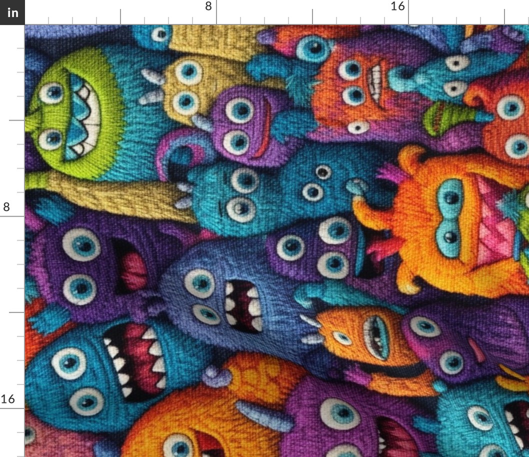 Cute Funny Monsters Embroidery Rotated - XL Scale