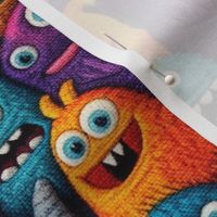 Cute Funny Monsters Embroidery - Large Scale