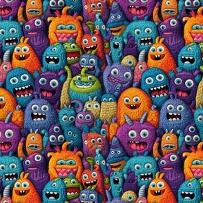 Cute Funny Monsters Embroidery - Large Scale