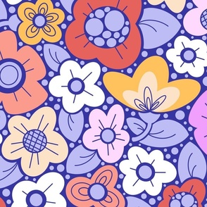 Fields of Flowers - Periwinkle and Royal Blue - Large Scale