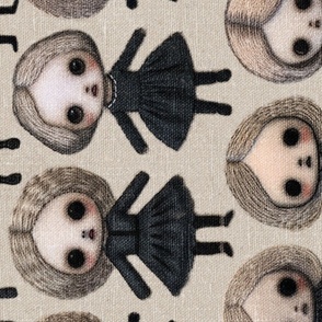 Creepy Doll Halloween Embroidery Rotated - XL Scale