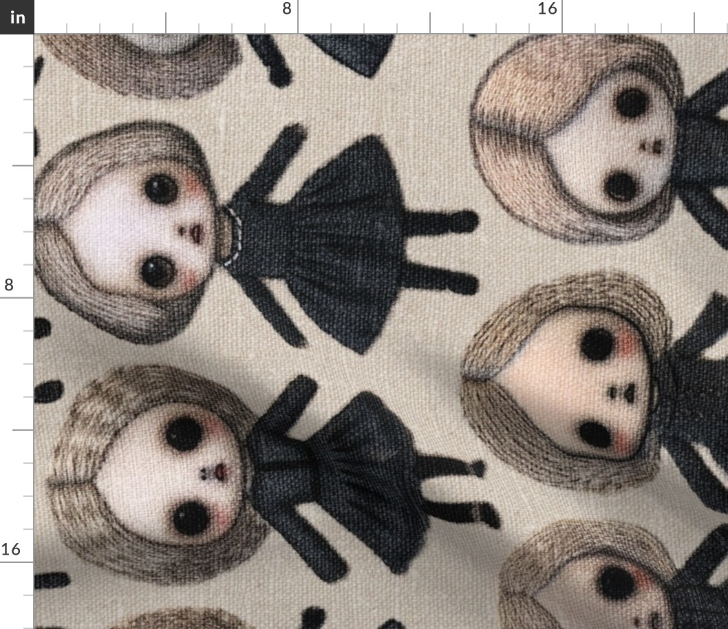 Creepy Doll Halloween Embroidery Rotated - XL Scale