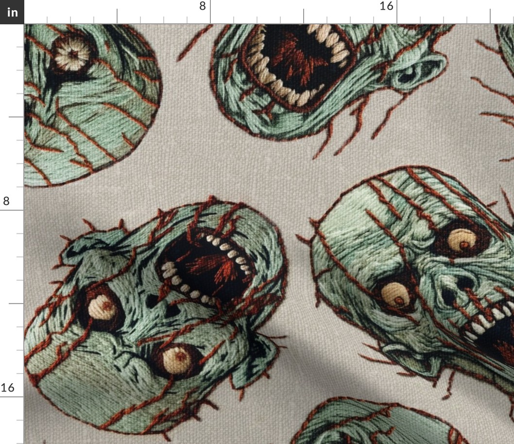 Creepy Zombie Halloween Embroidery Rotated - XL Scale