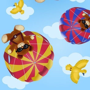 Cute bears wearing safety goggles and colorful parachutes - ceiling wallpaper - Large Scale