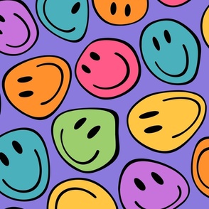 Groovy and Trippy Distorted Smiley Face Lilac Rotated - XL Scale