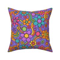 Groovy and Trippy Psychadelic Floral Rainbows Lilac Rotated - Large Scale