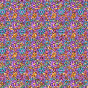 Groovy and Trippy Psychadelic Floral Rainbows Lilac - XS Scale
