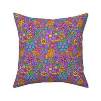 Groovy and Trippy Psychadelic Floral Rainbows Lilac - Small Scale