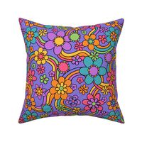 Groovy and Trippy Psychadelic Floral Rainbows Lilac - Large Scale