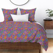Groovy and Trippy Psychadelic Floral Rainbows Lilac - Large Scale
