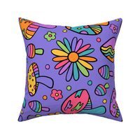 Groovy and Trippy Psychadelic Mushrooms Lilac Rotated - XL Scale