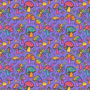 Groovy and Trippy Psychadelic Mushrooms Lilac - Medium Scale