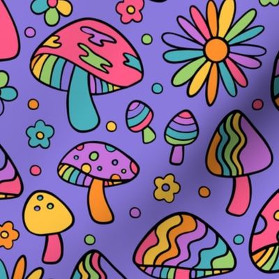 Groovy and Trippy Psychadelic Mushrooms Lilac - Large Scale