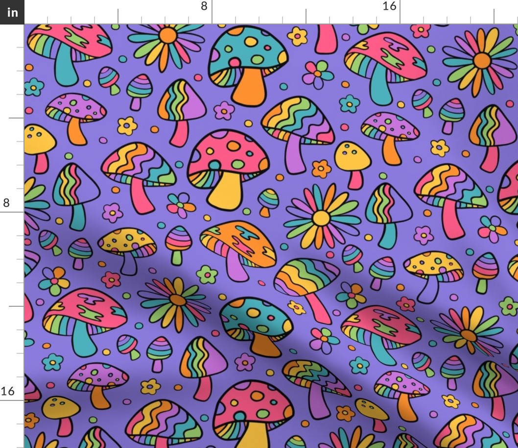 Groovy and Trippy Psychadelic Mushrooms Lilac - Large Scale
