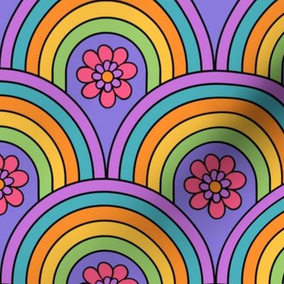 Groovy and Trippy Psychadleic Rainbows Lilac - Large Scale