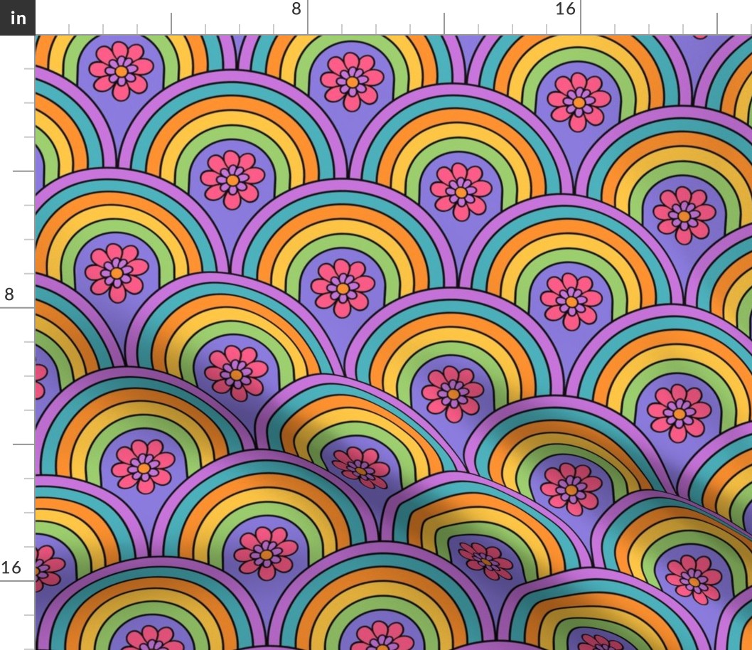 Groovy and Trippy Psychadleic Rainbows Lilac - Large Scale