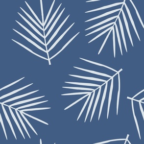 Tropical palm leaves sprigs on blue ridge ice blue eggshell monochromatic  LArge scale-05