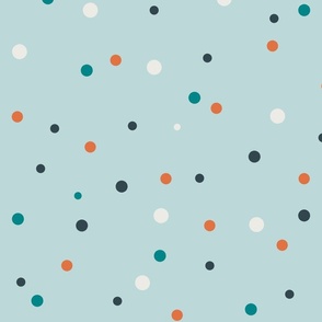 Polka Dots Multi Colours tossed confetti dots on pale blue - medium