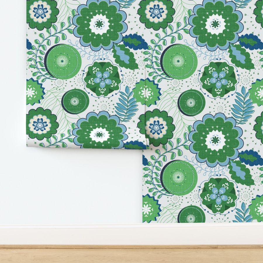 Retro Tropical Garden / Large / Green and Blue