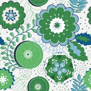 Retro Tropical Garden / Large / Green and Blue