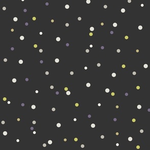 Polka Dots Multi Colours tossed confetti dots on Black Smoke 