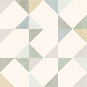 Triangle and Square Mosaic  - Muted Neutral Green and Grey