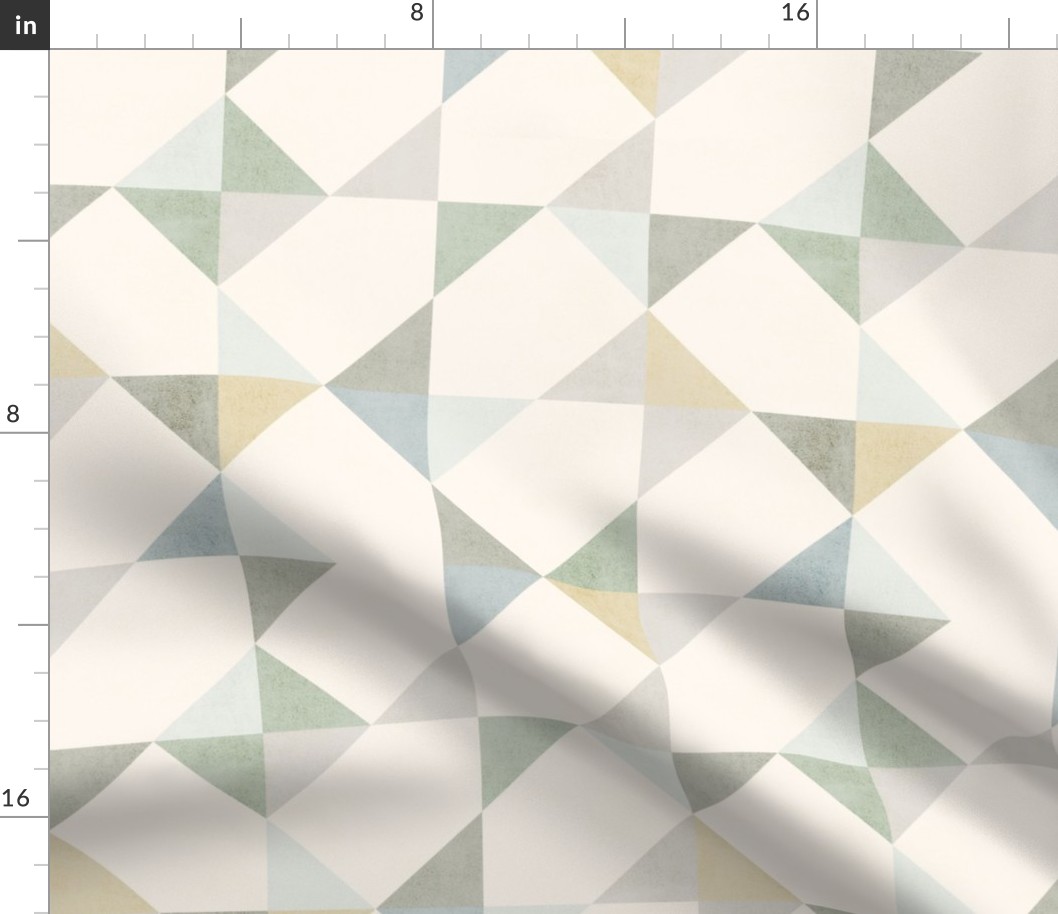 Triangle and Square Mosaic  - Muted Neutral Green and Grey