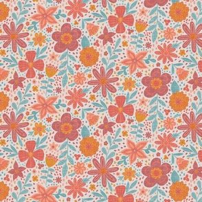 Coral Whimsical Floral - modern folky flowers (small)