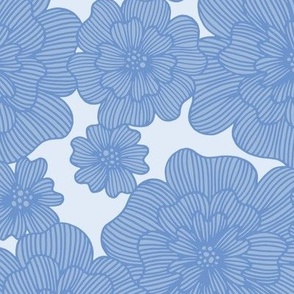 Linework peonies in blue 24"