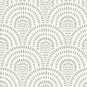 Sage Green Scallops on White, Large Scale