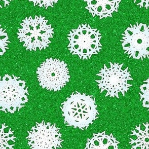 Snazzy Snowflakes on Emerald Green Sparkle