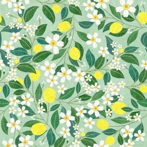Vintage Style Flower-Lemon Garden-white flowers -green tone