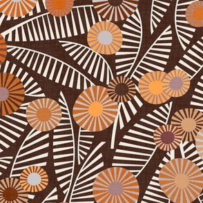 Abstract, African Flowers - Summery Plants in Rust and Desert Shades / Large