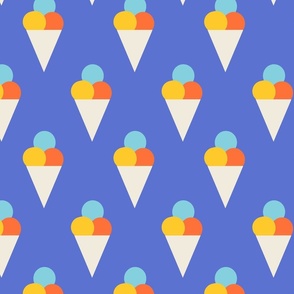 Ice Cream Cones V3 in Retro Colors Blue Yellow Orange Red White - Vinatge Summer Print - Large