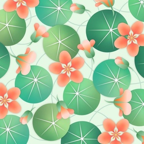 peach nasturtium floral on soft green - large