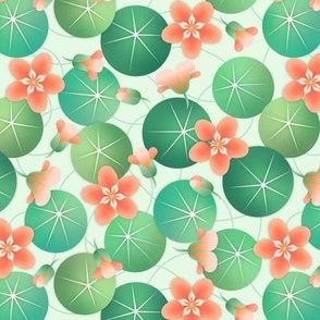 peach nasturtium floral on light green - small