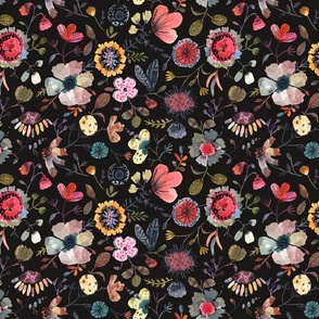 medium modern dark moody florals pattern black