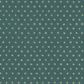 cream colored dotted tiny flowers on textured moody medium-dark muted blue-green - large scale
