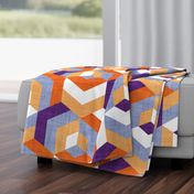 Large jumbo scale // Retro maze geometric hexagonal cubic tiles // purple violet and orange non-directional cube mid century modern squared color block shapes wallpaper