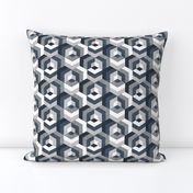 Small scale // Retro maze geometric hexagonal cubic tiles // grey non-directional cube mid century modern squared color block shapes