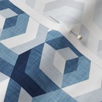 Small scale // Retro maze geometric hexagonal cubic tiles // monochromatic blue non-directional cube mid century modern squared color block shapes