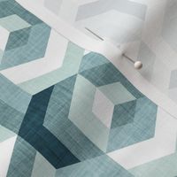 Small scale // Retro maze geometric hexagonal cubic tiles // teal and sea glass non-directional cube mid century modern squared color block shapes 
