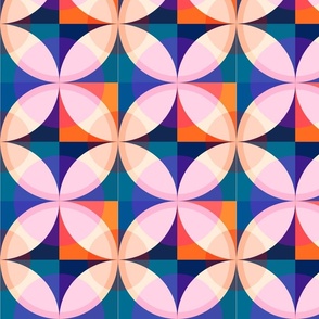Vibrant geometric pattern with orange, blue and pink elements (medium size version)