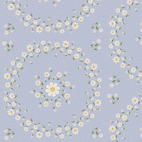 Ditsy Daisy Sweet Meadow Flowercore with Blue Summer Background