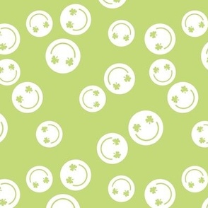 Happy St. Patrick's Day Smileys with shamrock eyes - cute nineties retro irish themed holiday design white on lime green 