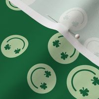 Happy St. Patrick's Day Smileys with shamrock eyes - cute nineties retro irish themed holiday design mint on pine green 