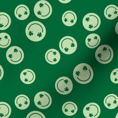 Happy St. Patrick's Day Smileys with shamrock eyes - cute nineties retro irish themed holiday design mint on pine green 